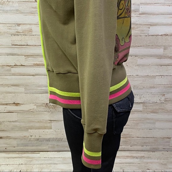 Nuvula Sweatshirt Illustrated Graphic Womens Size M Olive Green Artsy Full Zip - Picture 9 of 16